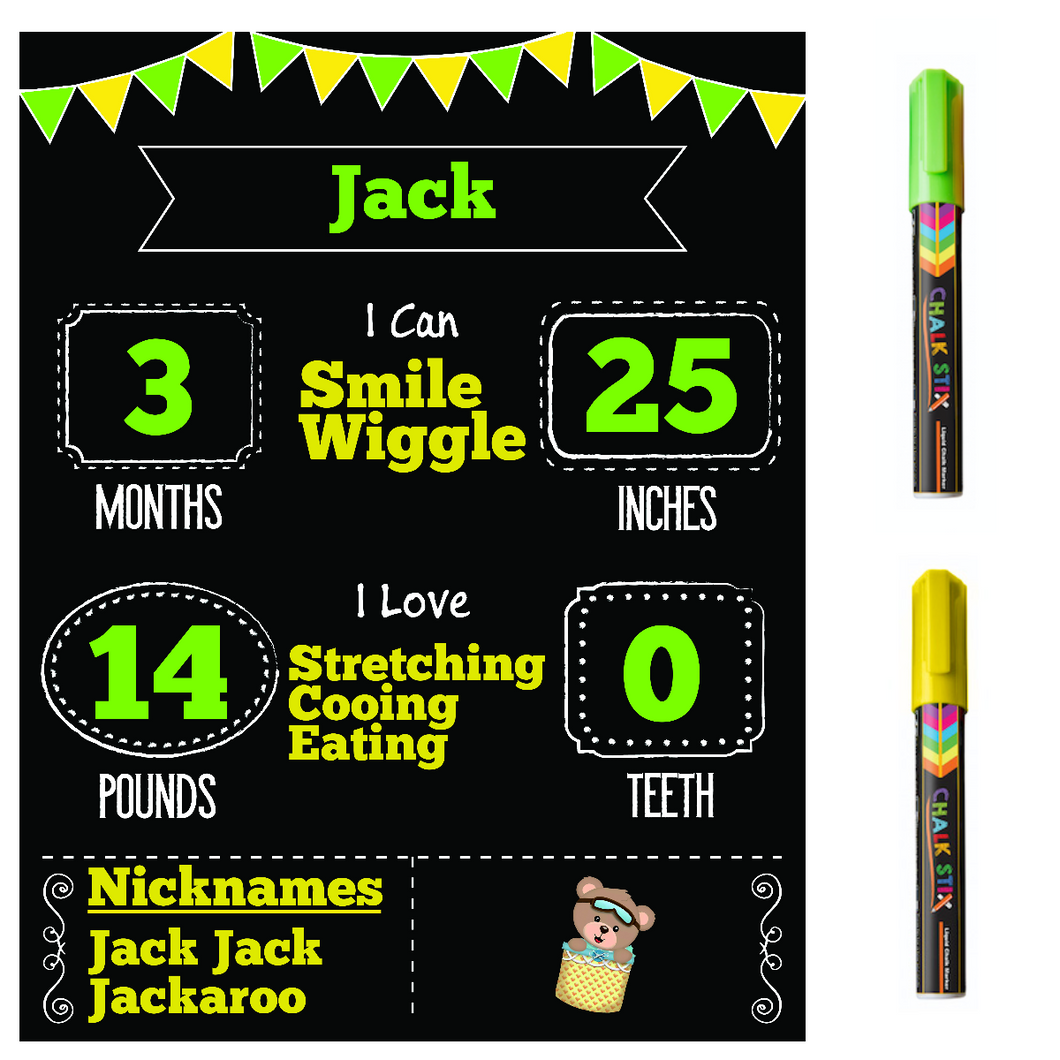 Baby Milestone Chalkboard Kit | Photo Prop | Includes 2 Chalk Markers | 13.75